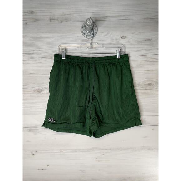 Under Armour Shorts Mens Large Green Mesh Athletic Lined Drawstring - Picture 1 of 12